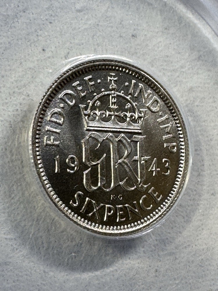 1943 Great Britain Silver 6 Pence Graded MS 62 by ANACS