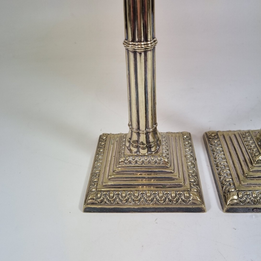 Antique Pair 19thC Cluster Column Silver Plated Candlesticks 27cm High