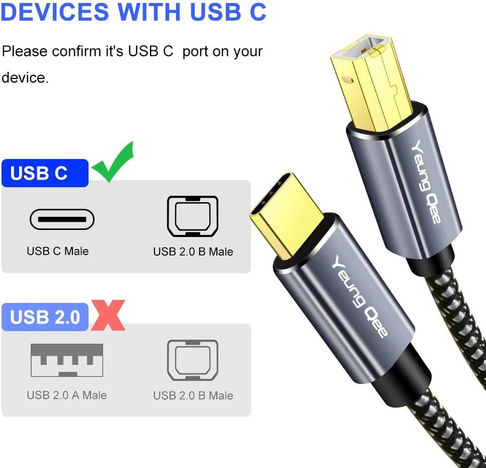 USB C Printer Cable 20 ft, Type C to 2.0 B 20 Black