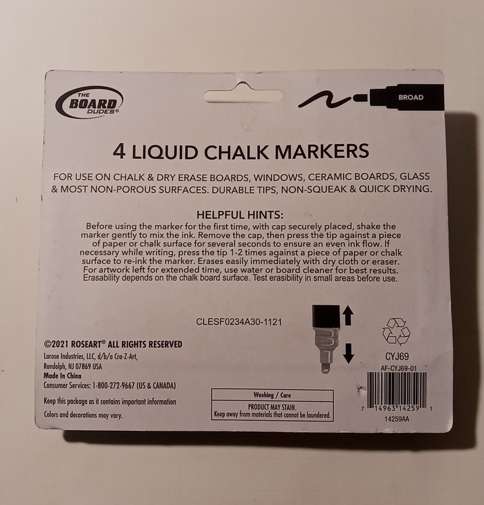 Board Dudes Broad Tip Liquid Chalk Markers 4/Pkg-Assorted