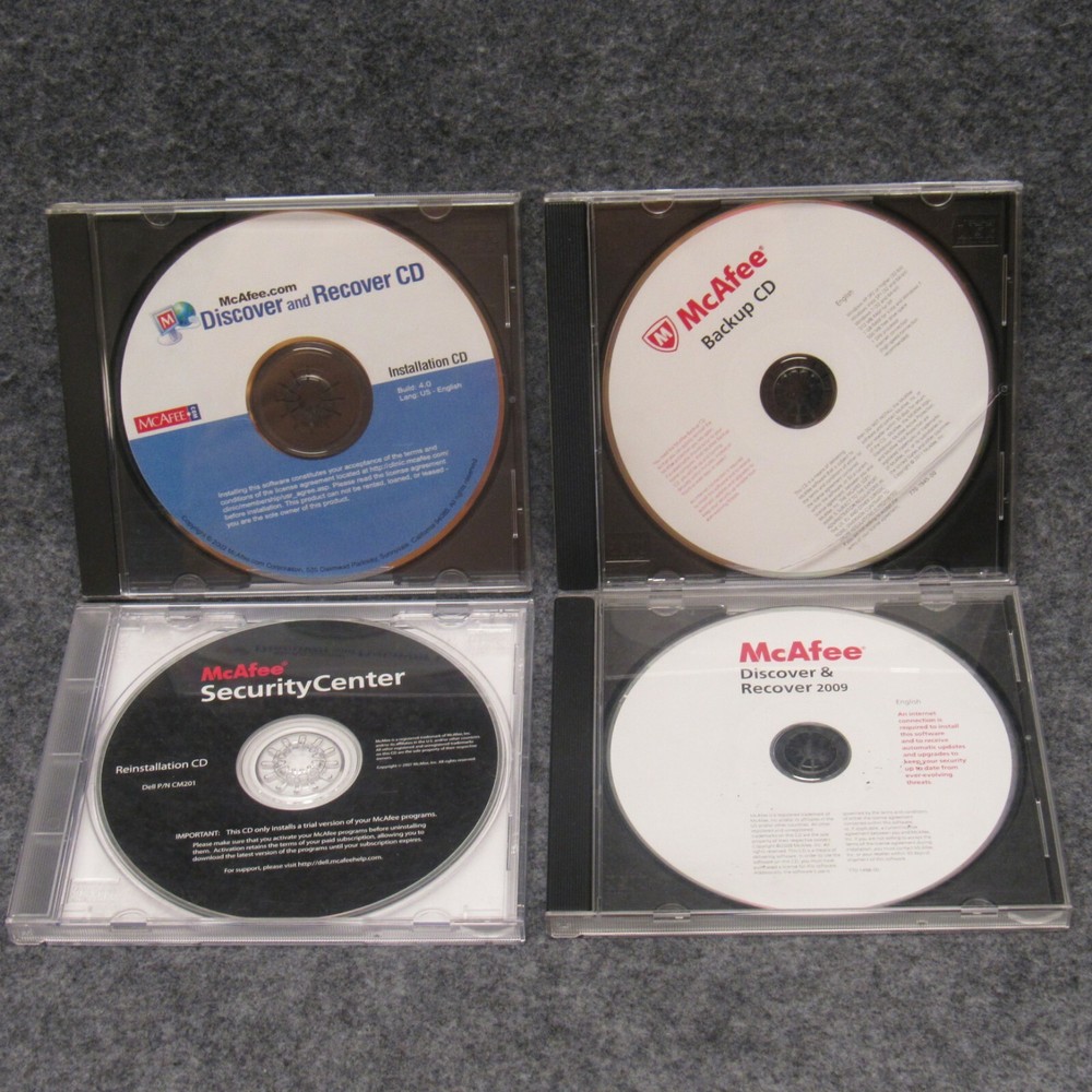 4 McAfee Software CD Discs Discover Recover Security Center Backup Installation