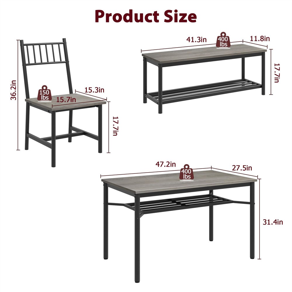 ✔️Dining Table Set Kitchen Table and 2 Chairs with Storage Bench with Wine Rack