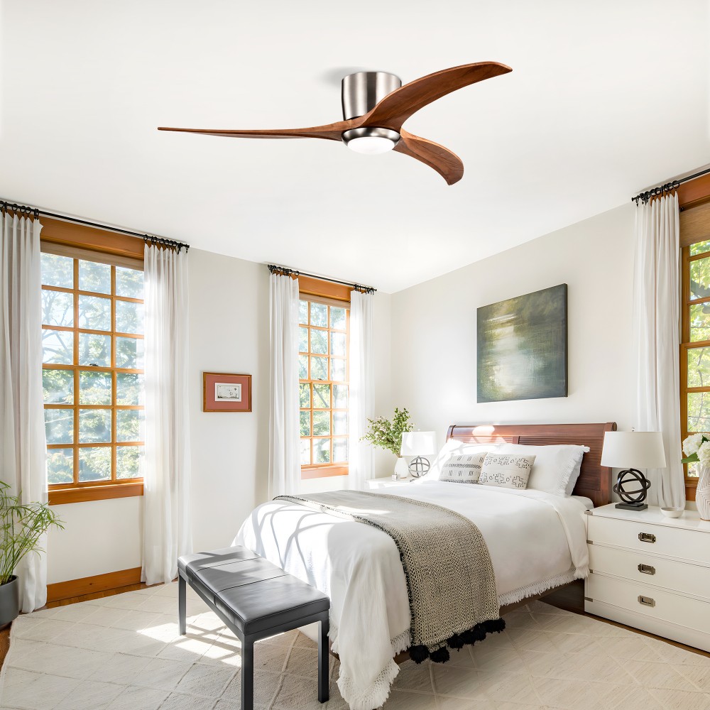52” Flush Mount Ceiling Fan with Light & Remote, DC Motor, 6 Speeds