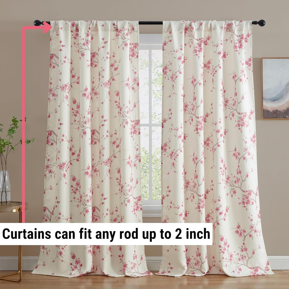 Jasmine Floral Patterned Window Rod Pocket Short Curtains Bedroom Light Blocking