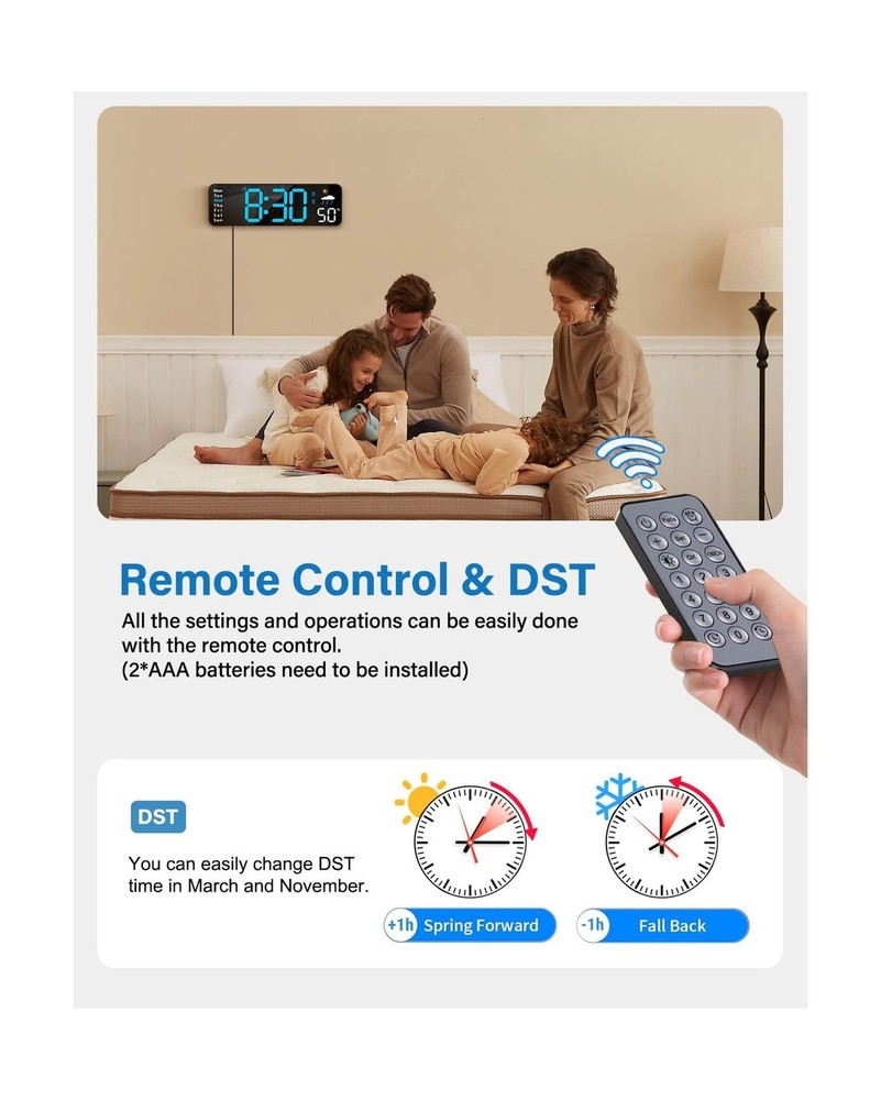 Digital Wall Clock, Digital Clock Large Display with Remote Control... Fast Ship