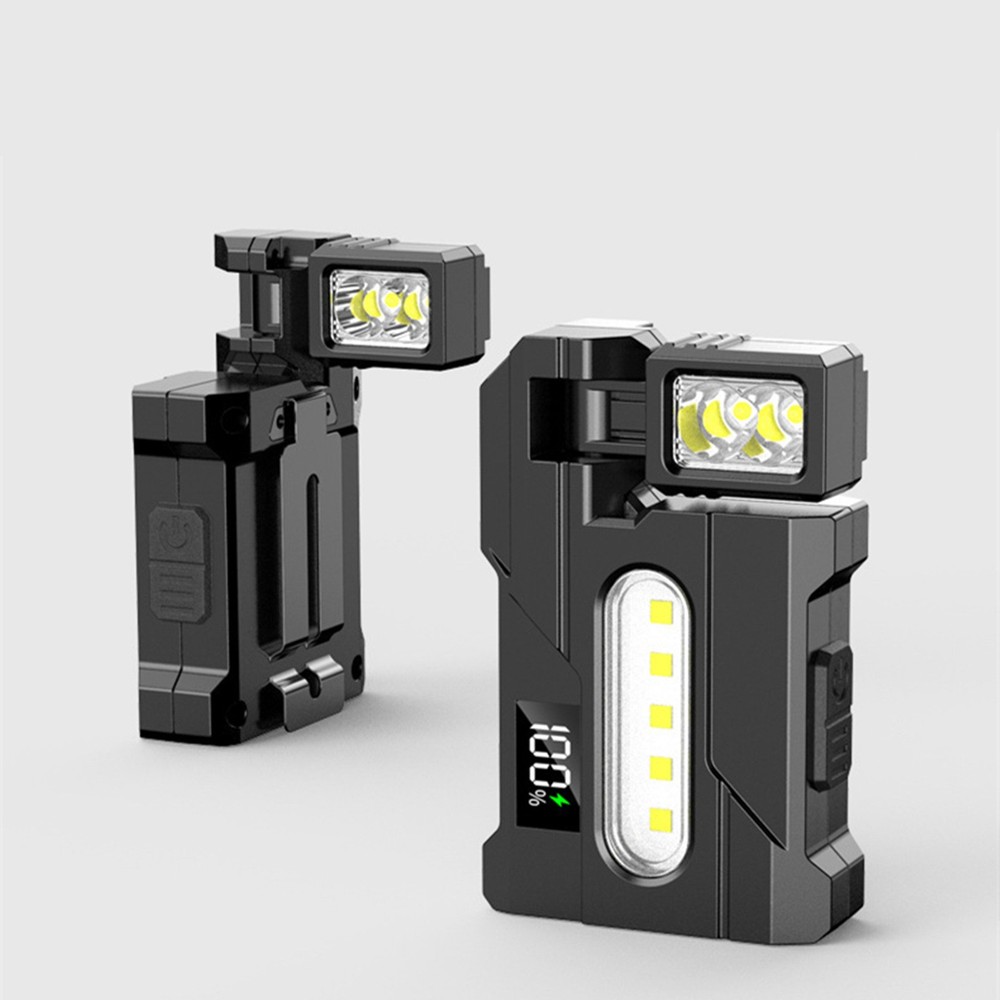 LED Magnetic Work Light USB Rechargeable Flashlight with Side White Red Blue LED