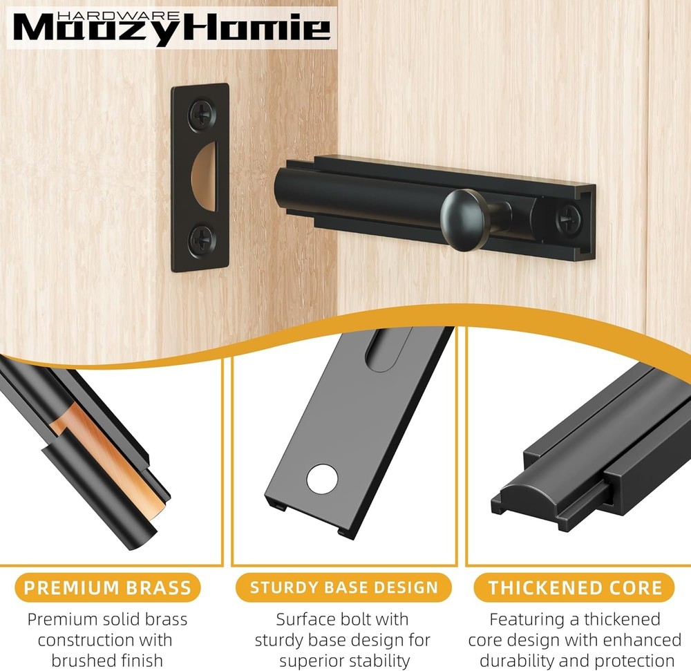 4 Inch Solid Brass Surface Bolt, Heavy Duty Concealed Slide Surface Door Bolt, S