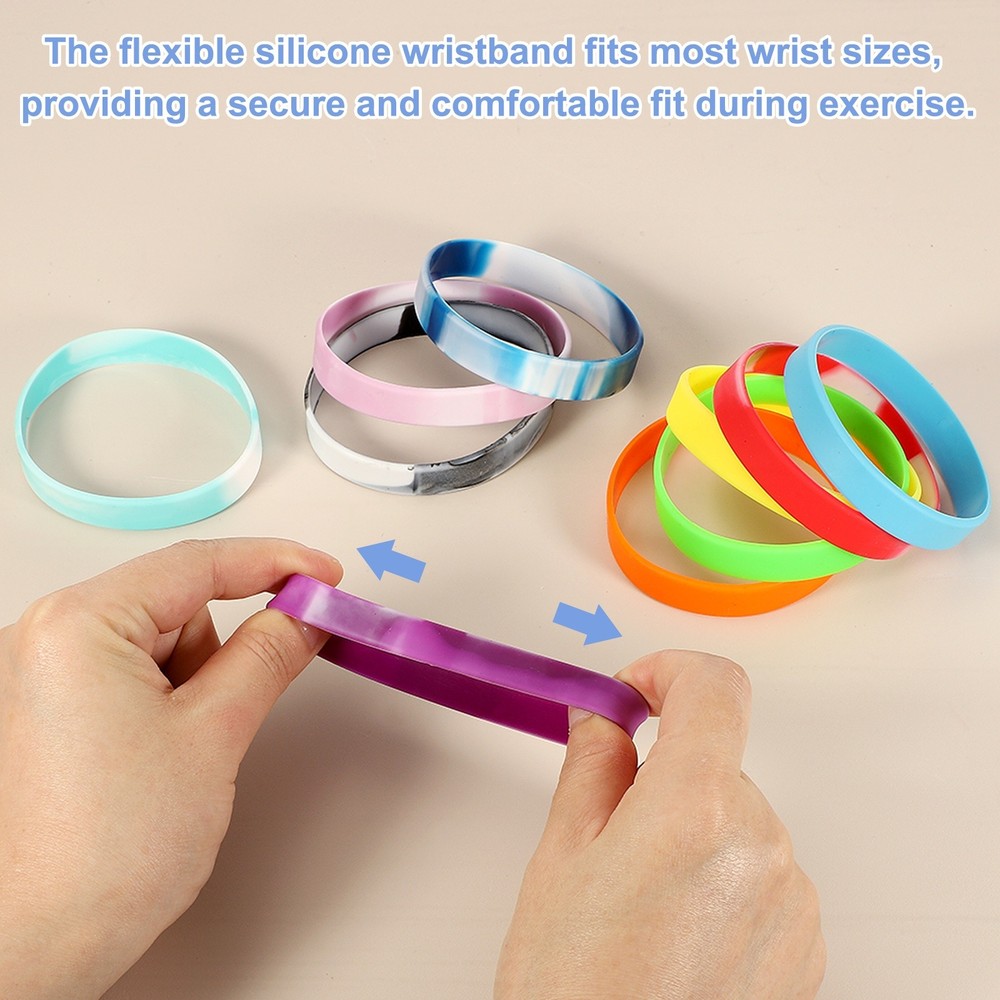 Silicone Wrist Bands, Color Pattern Rubber Bracelets 6 Pcs&8"& Ruby Red