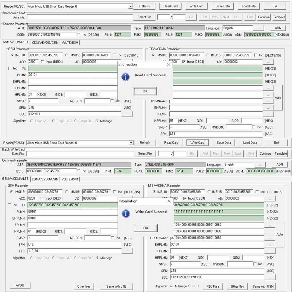Professional SIM Card Writer with 5 Programmable LTE USIM Cards & Setup Software