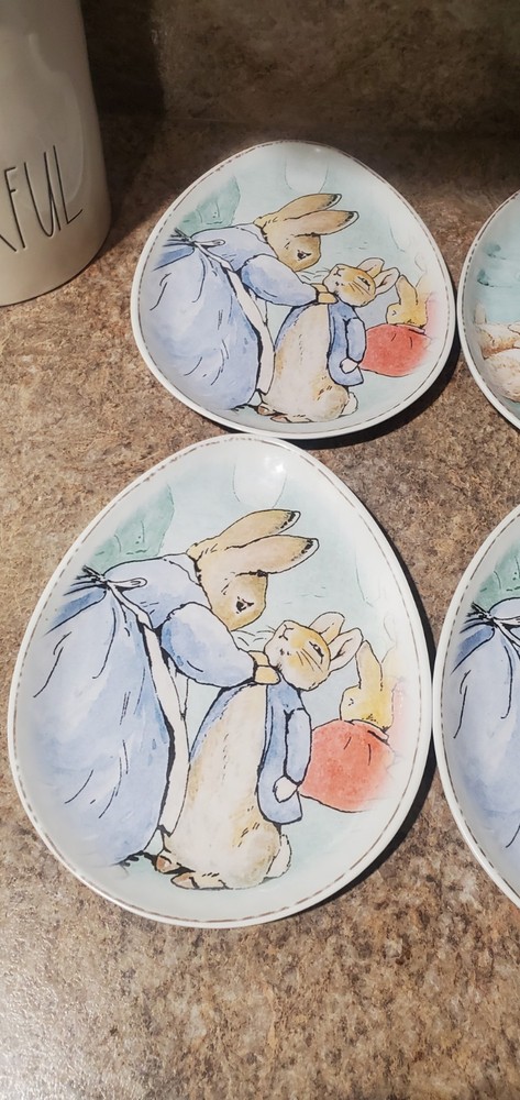 Pottery Barn Kids Beatrix Potter Egg Shape Easter Plate Peter Rabbit Set Of 4