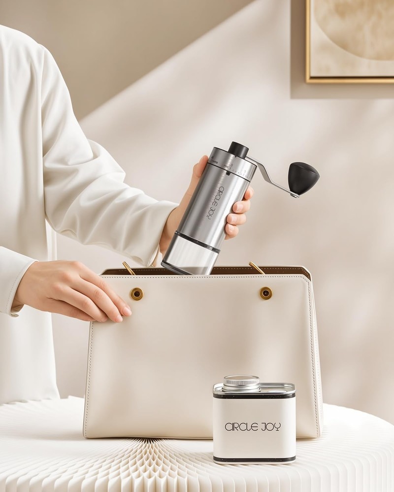 CIRCLE JOY Manual Coffee Grinder with 40 External Adjustable Silver, Silver
