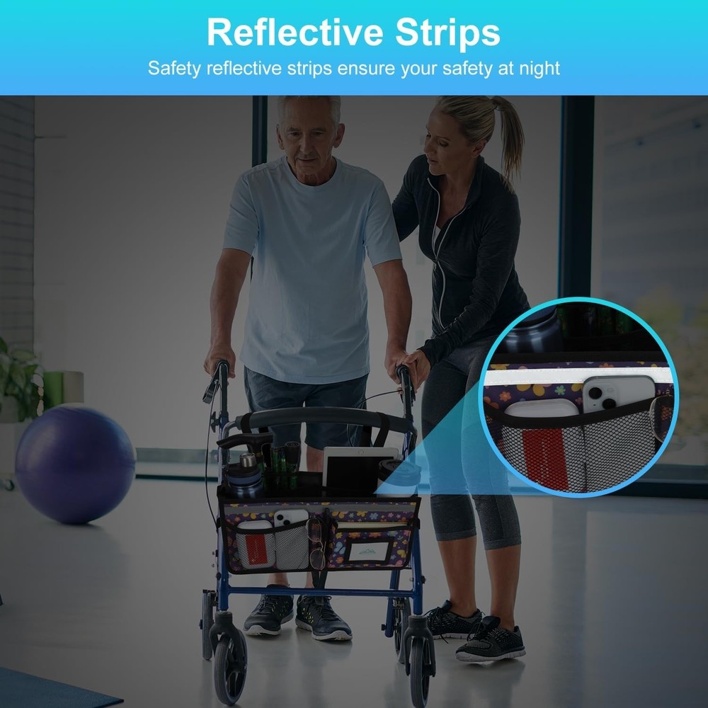 Rollator Basket, Rollator Walker Bag w/Cup Holder, Foldable Rolling Walker Wa...