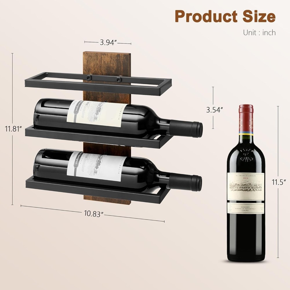 3 Tier Wall Mount Wine Rack Set 9 Bottles, Wall Mounted Wine Bottle Rack for ...