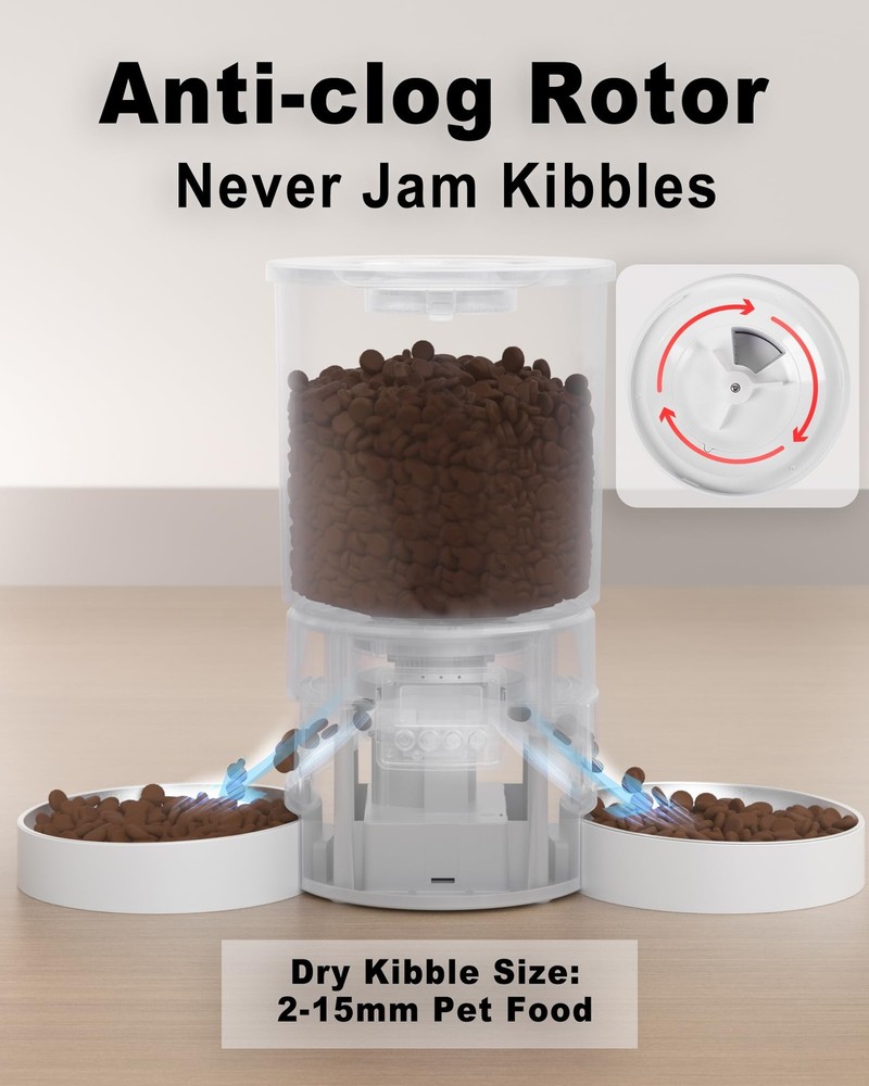 Automatic Cat Feeder 2 Cats 4.2L Dispenser Dual Power Programmable Portion Contr