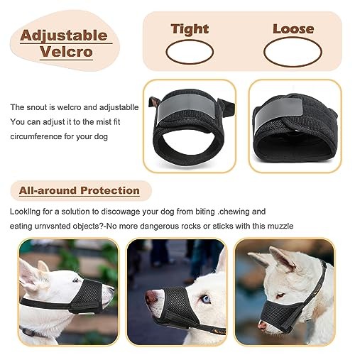 Dog Muzzle,Soft Nylon Muzzle Anti Biting Barking Chewing,Air Mesh L Black