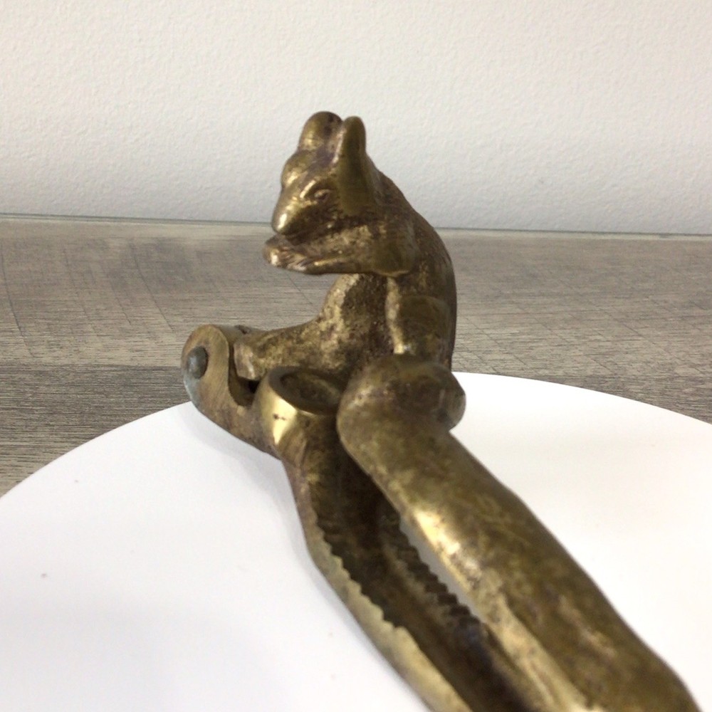 Vintage Brass Squirrel Sitting on a Branch Nutcracker 6"