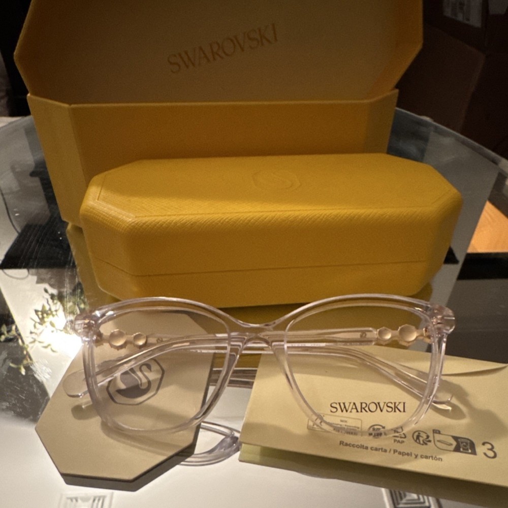 Swarovski Clear Full Rim Plastic Eyeglasses Decorative Sides Solid Designer Case