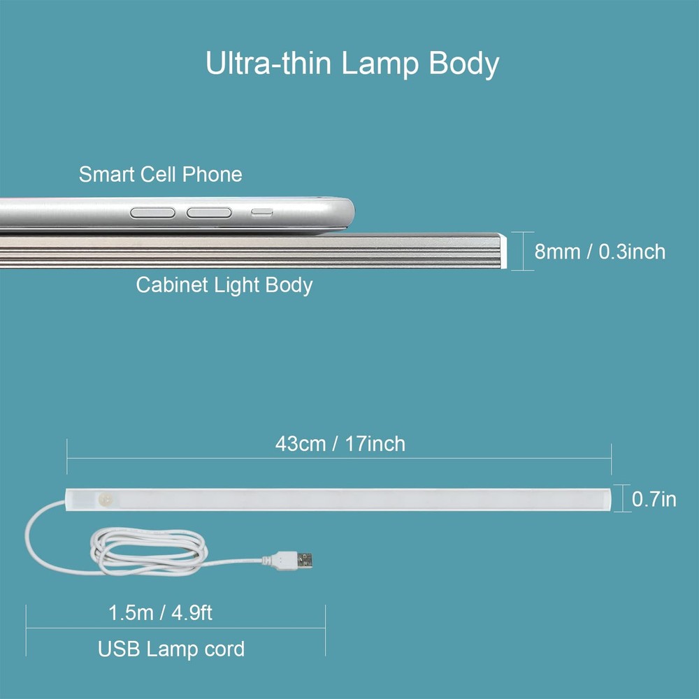LED Motion Sensor Under Cabinet Lights, 17 inch Plug in Closet Light, USB Cor
