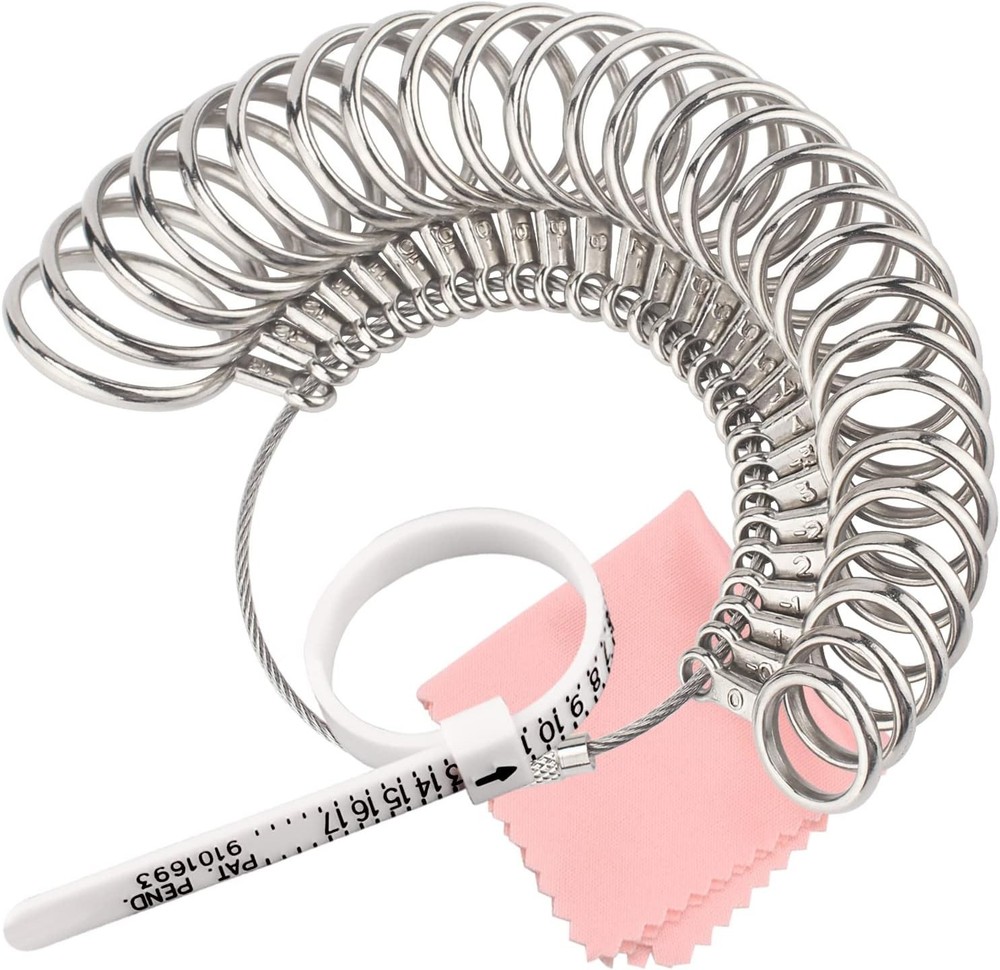 Adjustable Ring Sizing Tool for Adults, Includes Comprehensive Measurement Chart