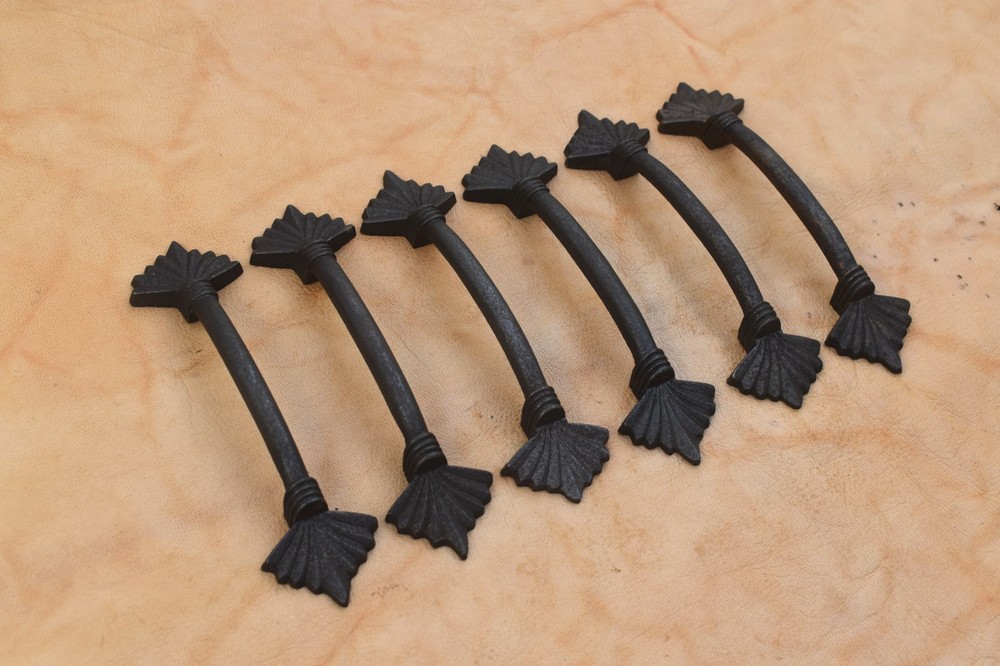 Vintage style door gate handle cast iron Kitchen Cabinet Drawer pull 6 pcs