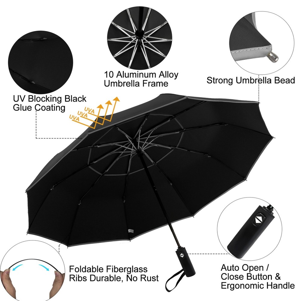Extra Large Golf Umbrella 62 Inch Windproof 10 Ribs Vented Double Canopy