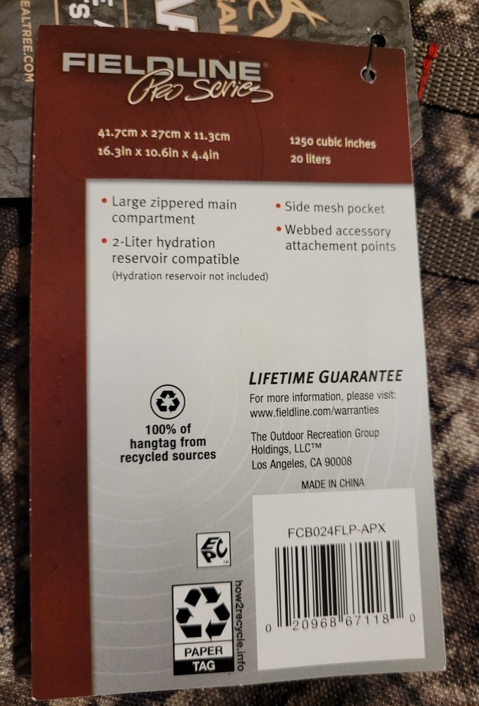 New ~ Realtree ~ Fieldline Pro ~ Open Range 20L Backpack
