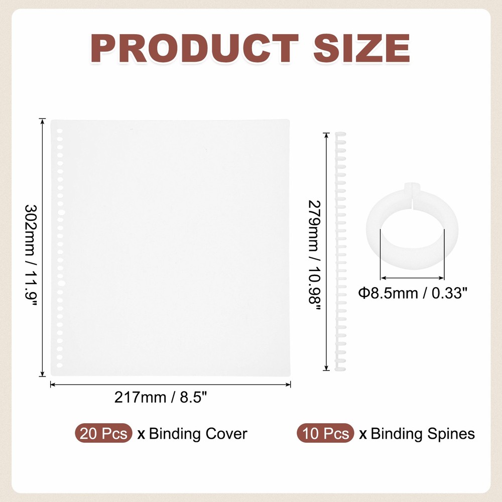 20Pcs Clear Presentation Binding Covers with 10Pcs 8.5mm Combs Kit, White