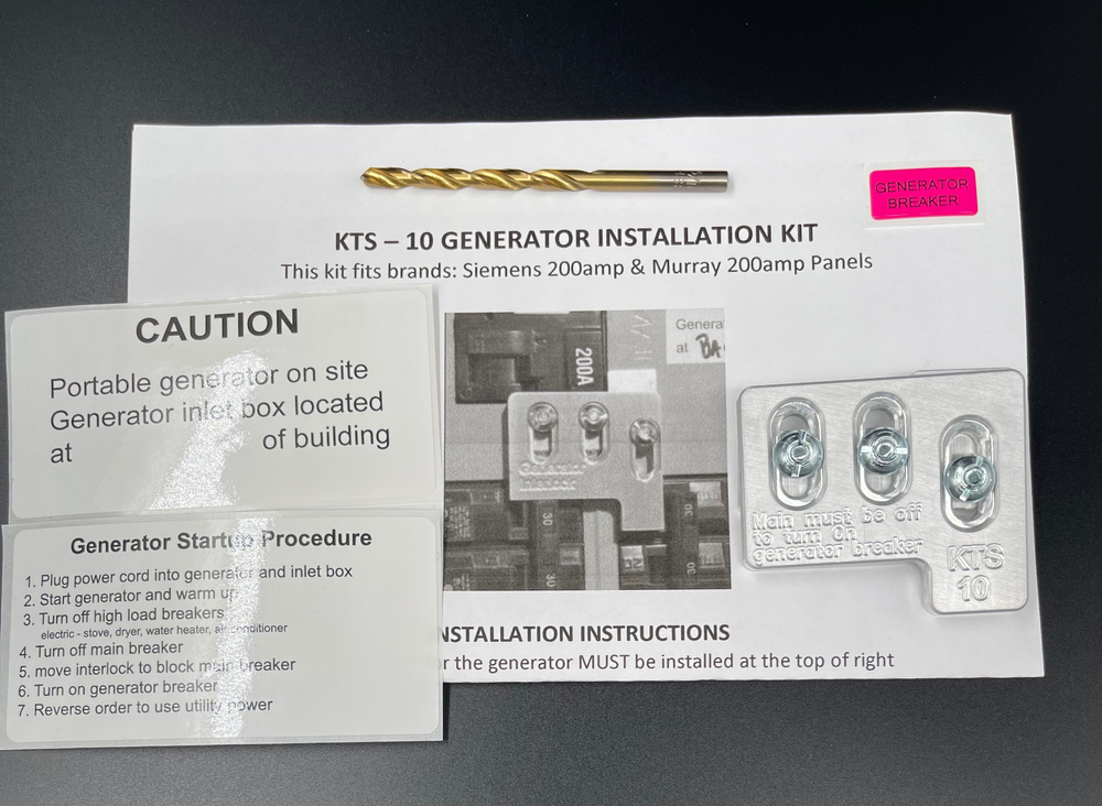 Generator Interlock Kit , Siemens 200 Amp Panel Murray 200 Amp Panel