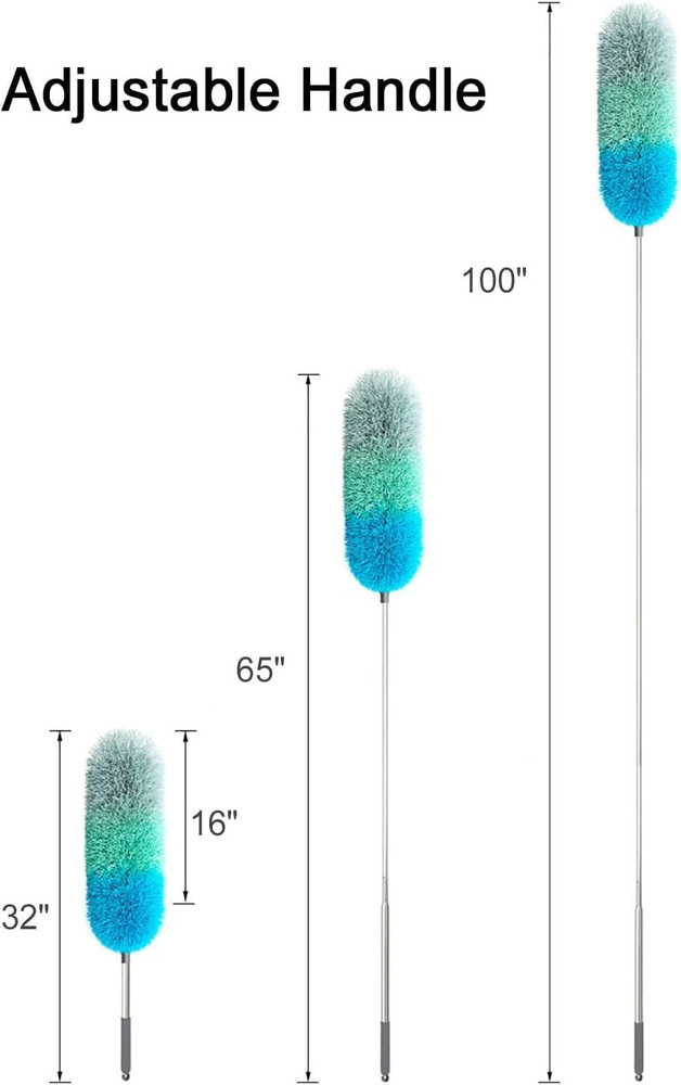 Microfiber Feather Duster Bendable Head 100" Extension Pole Cleaning[1][2][3]