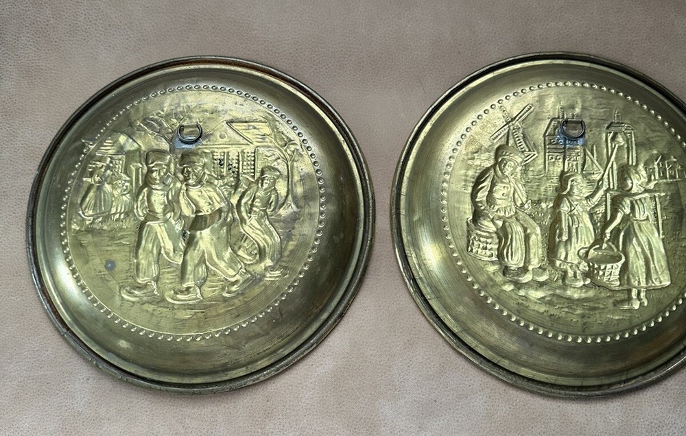Vintage Brass Tin Gold Wall Decorative Plates