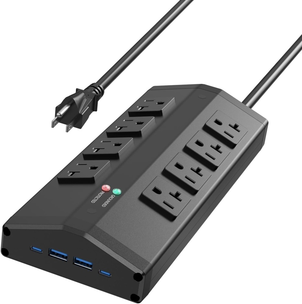 Wall Mount Surge Protector with 8 Outlets, 4 USB - Reliable & Ergonomic Design