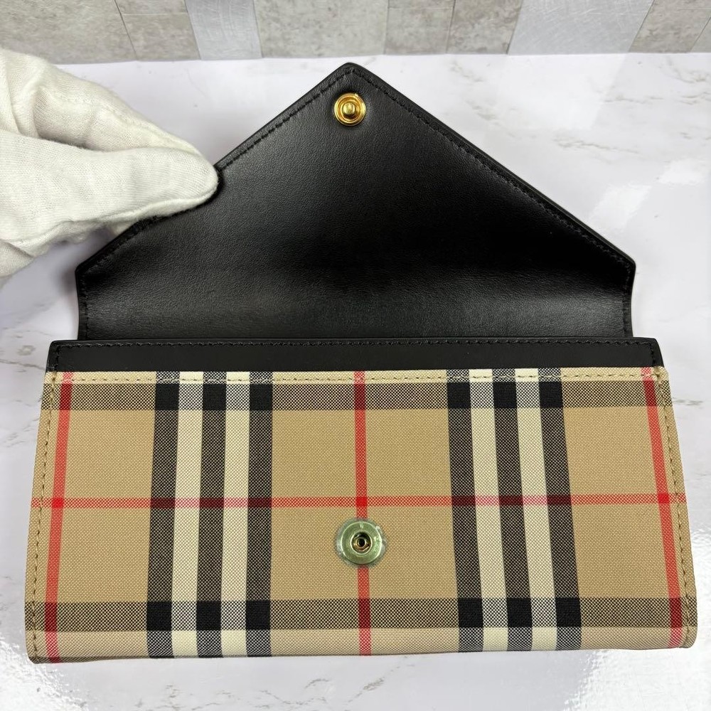 Burberry Long Wallet Nova Check Leather Flap Black