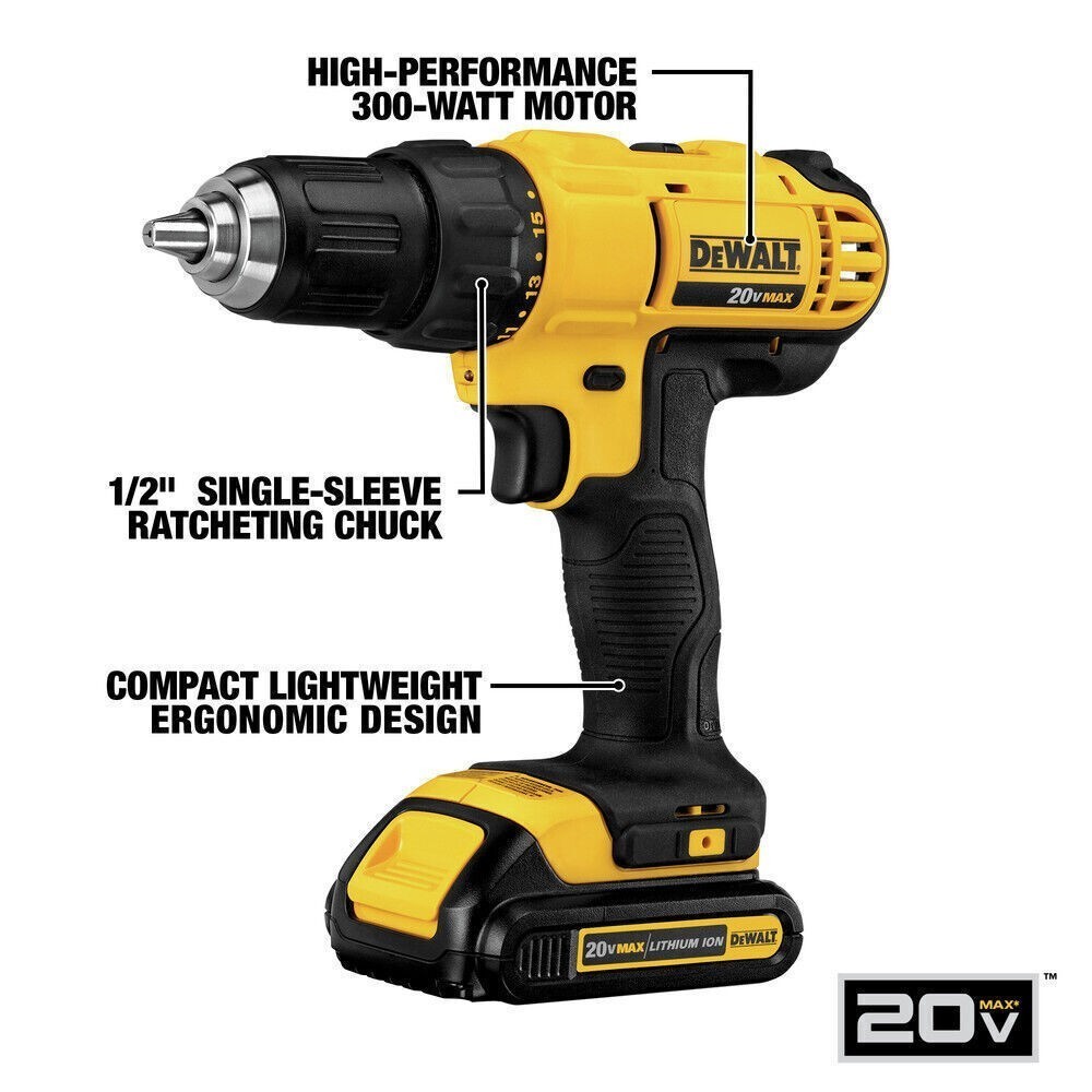 DEWALT 20V MAX Cordless Combo Kit – Compact Drill + Impact Driver, Storage Bag