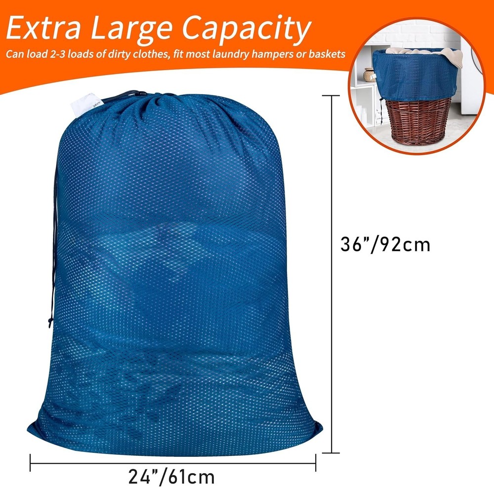 Extra Heavy Duty Large Diamond Mesh Laundry Bags with Drawstring Closure & ID...