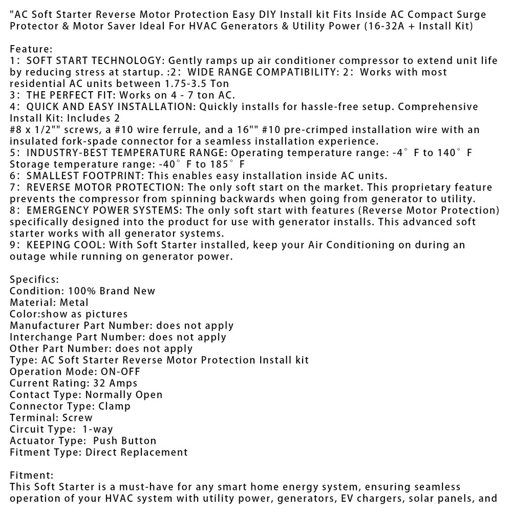 AC Soft Starter Reverse Motor Protection (16-32A + Install Kit