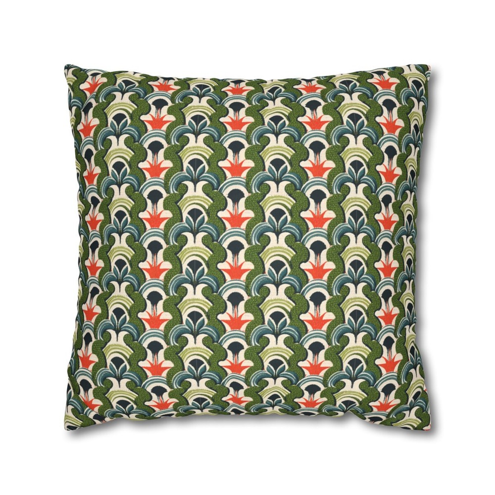Oriental Fire Blossom Pattern Faux Suede Square Pillow Case