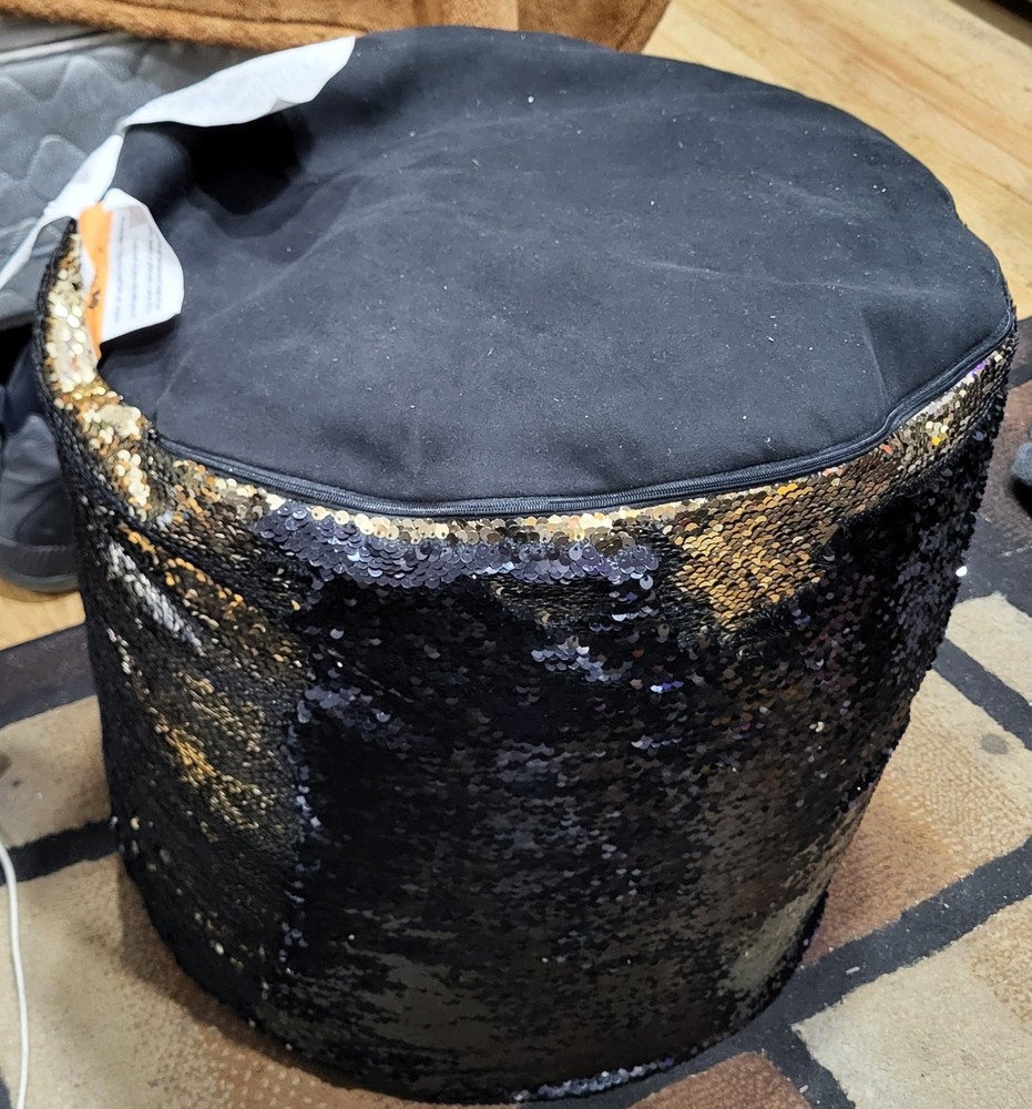 Black & Gold Sequin Pillow Ottoman