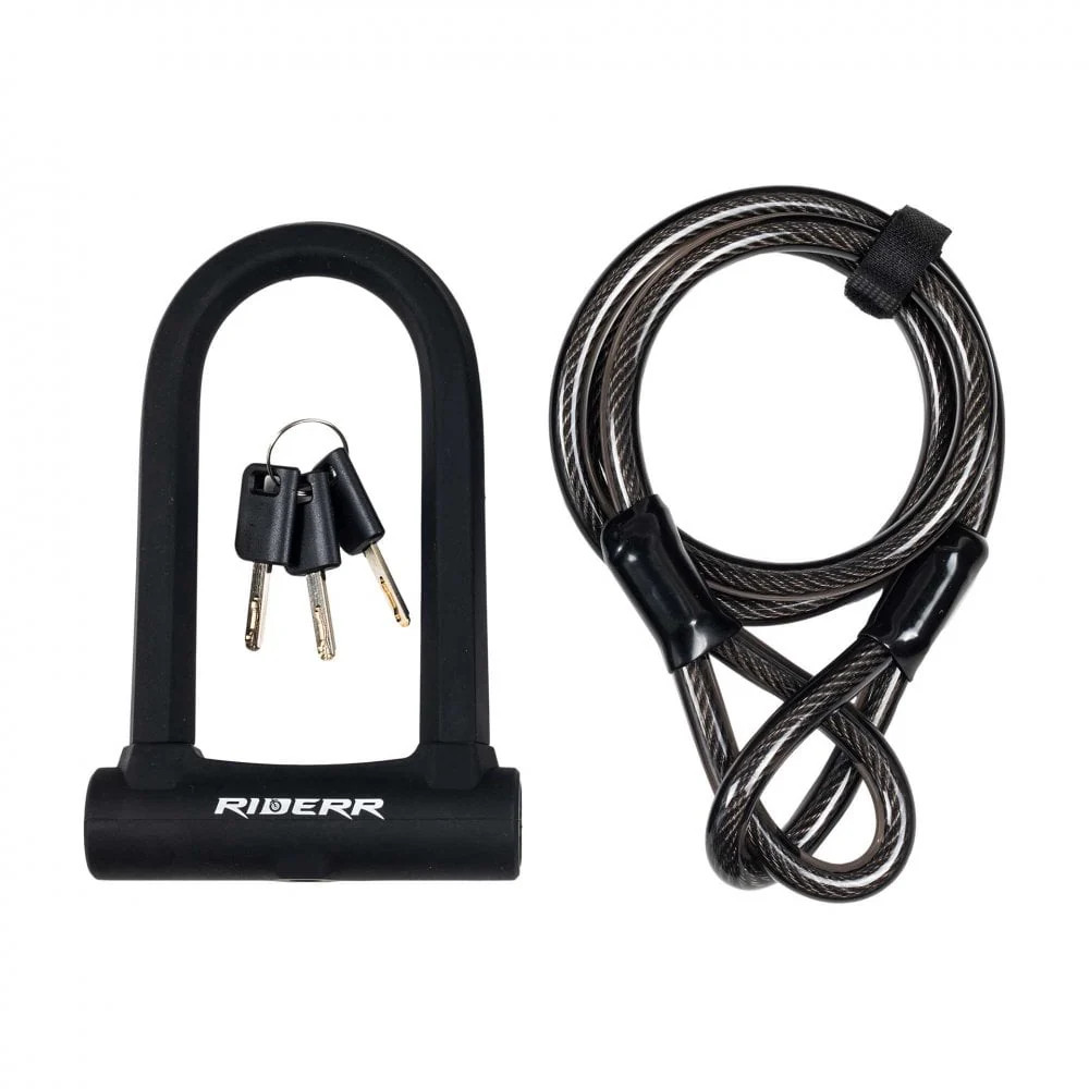 RIDERR Motorcycle D Lock + Cable Combo Deal (Black)