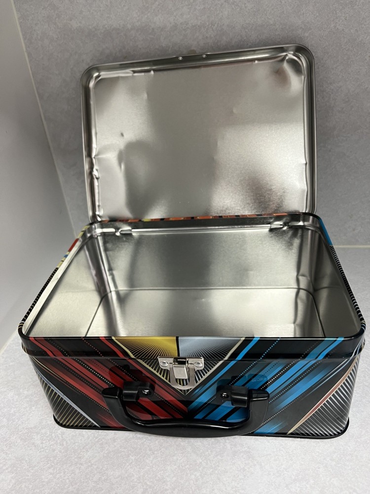 Astronauts in Space Black Metal Lunchbox Tin