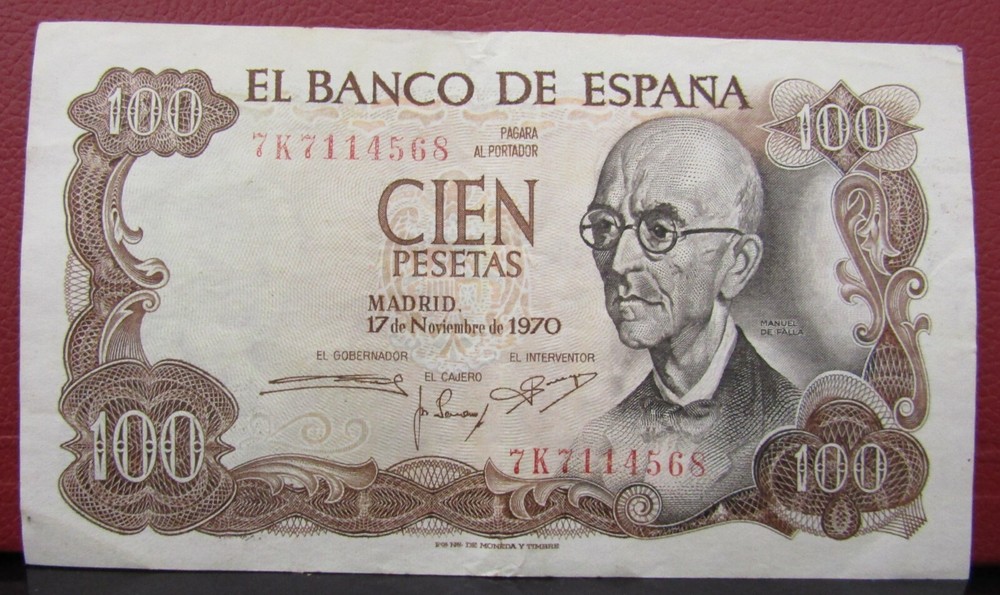 1970 + 100 Pesetas Spain Banknote