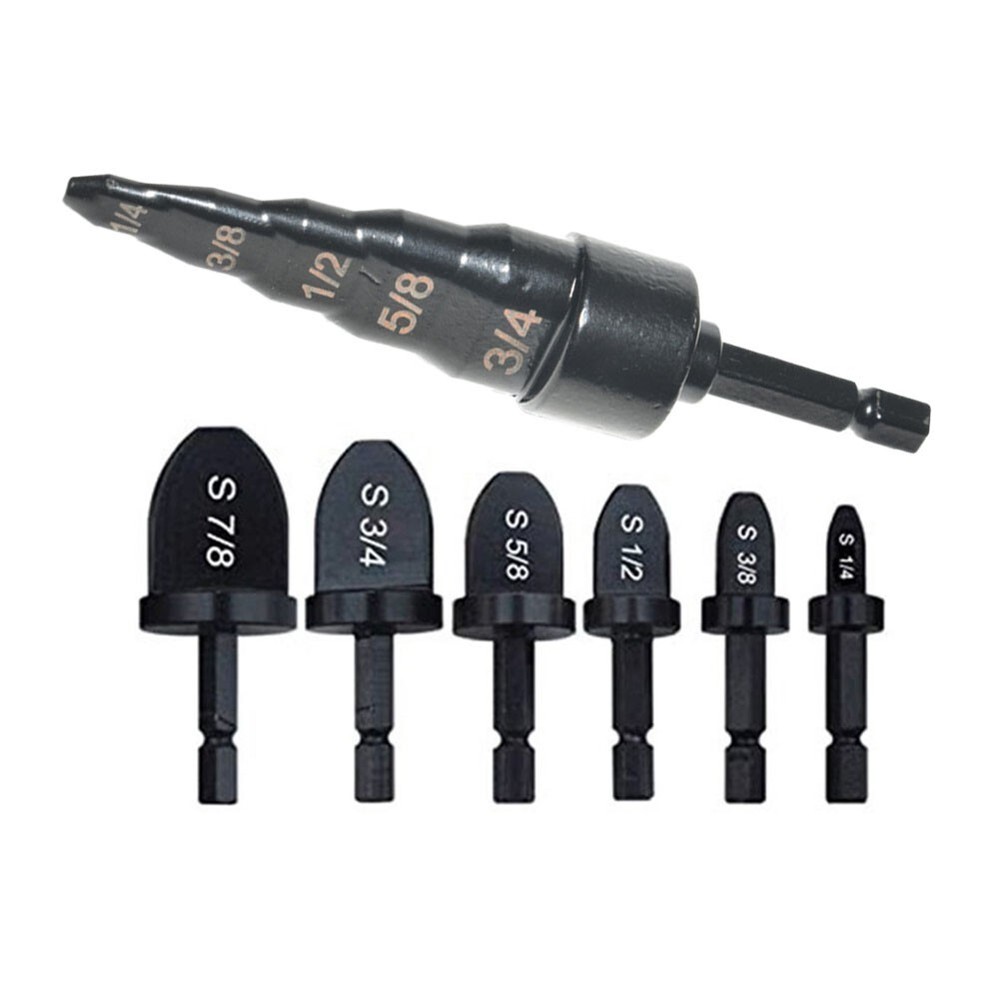 New 7pcs Air Conditioning Copper Pipe Expander Hexagonal Shank Drill Bit Reaming