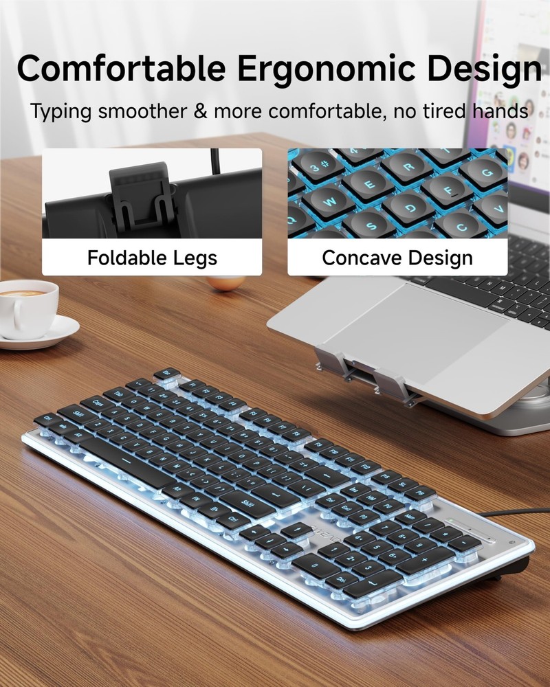 EWEADN GX710S Backlit Computer Keyboards, Wired USB Keyboard with Blue Backli...