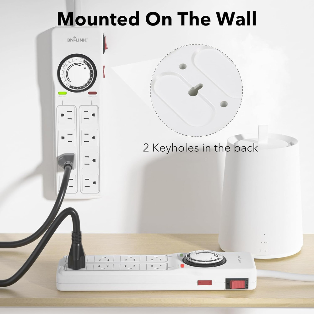 8 Outlet Surge Protector with Mechanical Timer (4 Outlets Timed, 4 Outlets Alway