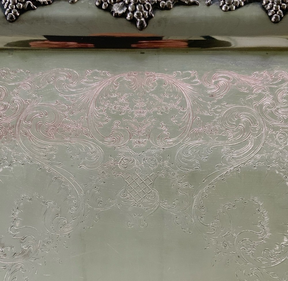 Antique Webster & Son Silverplate Grape pattern platter chased silver plate tray