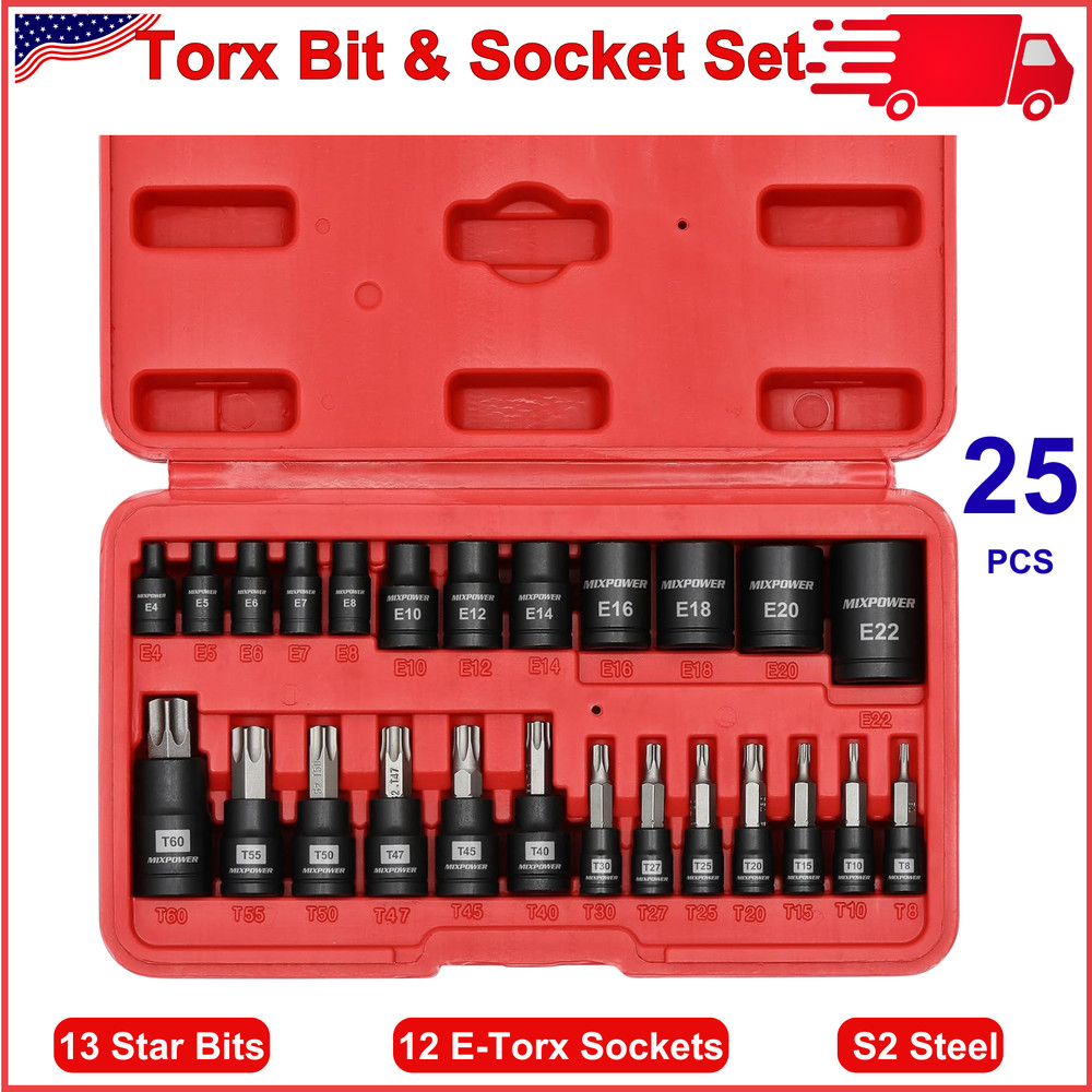 25PCS Torx Bit and Socket Set, Professional Grade Auto & Motorcycle Mechanic Set