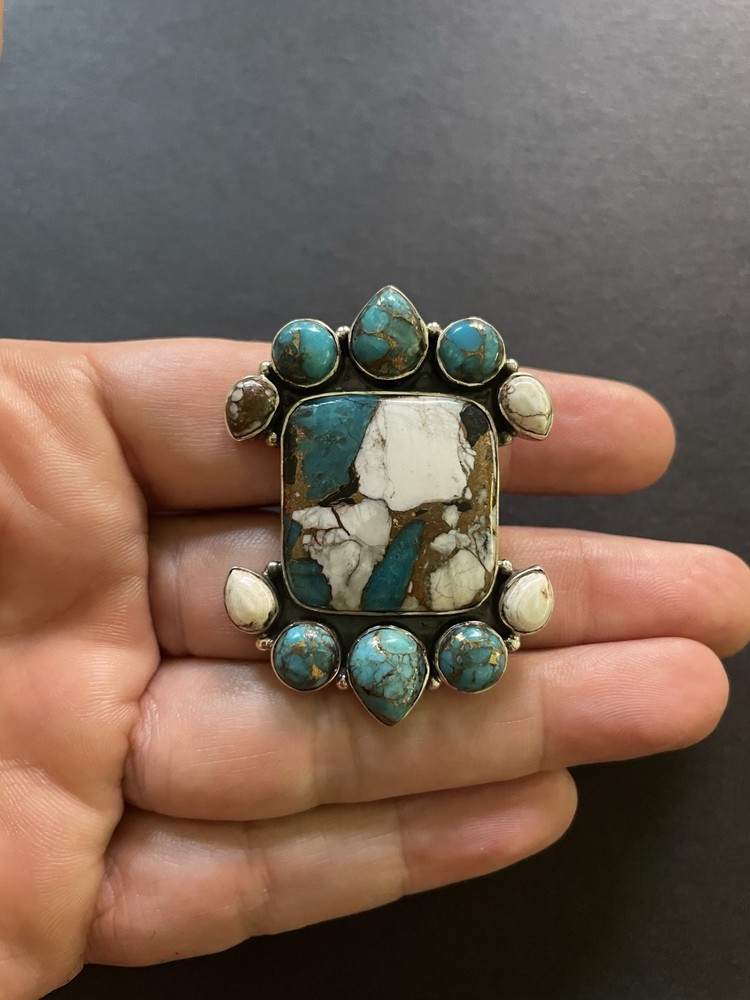 Heavy Sterling Silver Adjustable Turquoise Ring Stamped 925