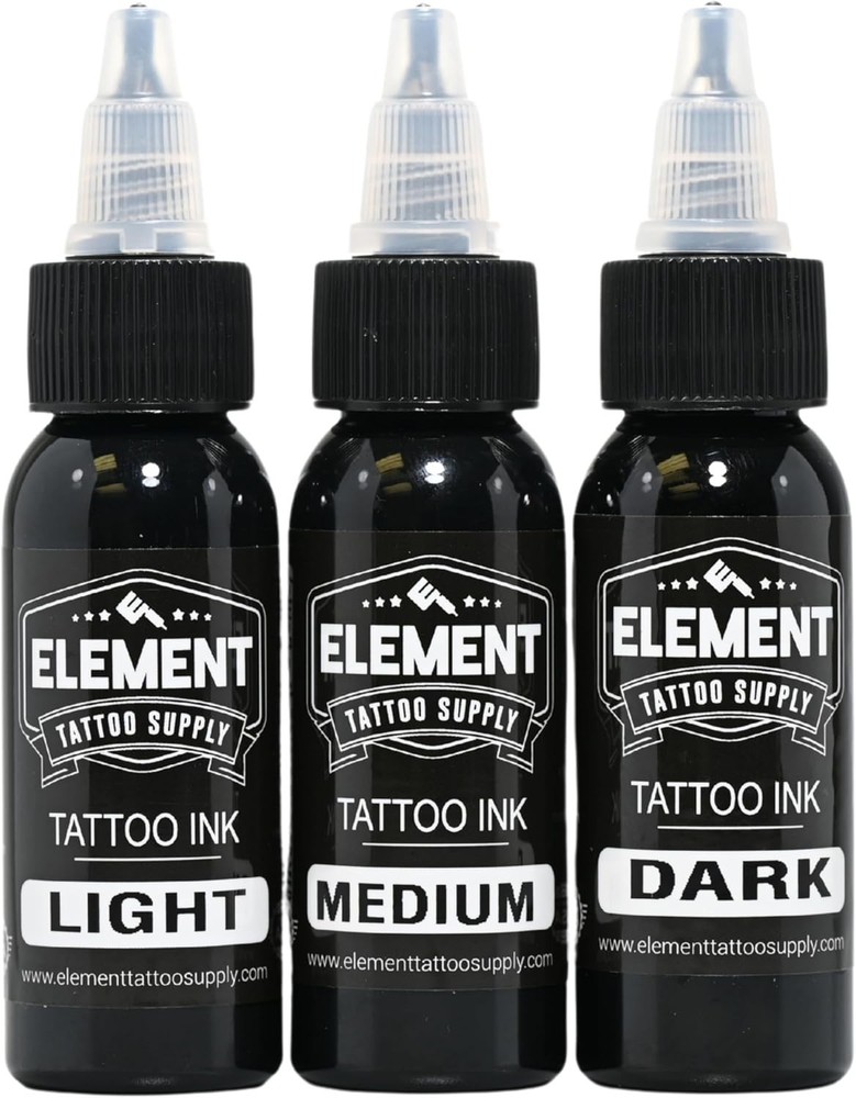 Greywash Tattoo Ink Set Light Medium Dark Blend Nighthawk Black Element White...