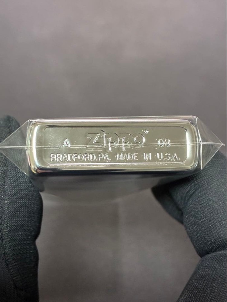 Zippo Fire Etching Engraved Silver One Sided Processing Lighter Regular Japan