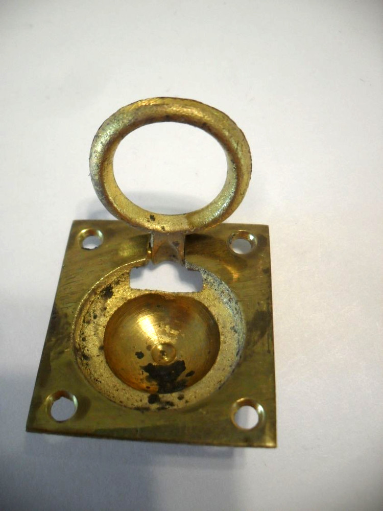 Vintage Solid Brass Flush Mount Ring Pull 1.5 x 1.5/8"