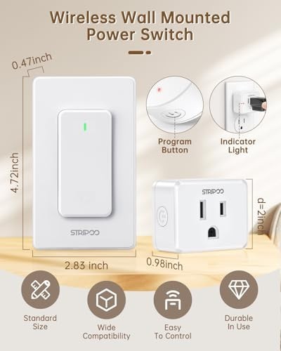 Wireless Garbage Disposal Switch with Remote Control, Wall Mounted, 300ft Range,